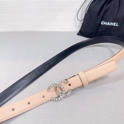 CHANEL BELT 20 MM IN DESERT SAND SMOOTH CALFSKIN SILVER HARDWARE ATTACH RHINSTONE