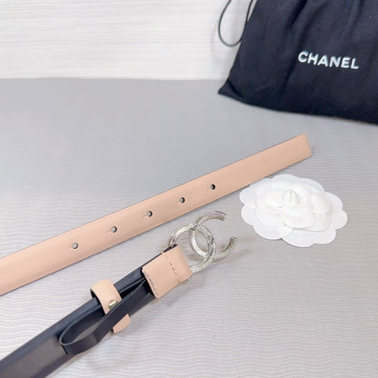 CHANEL BELT 20 MM IN DESERT SAND SMOOTH CALFSKIN SILVER HARDWARE ATTACH RHINSTONE