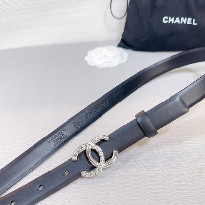 CHANEL BELT 20 MM IN BLACK SMOOTH CALFSKIN SILVER HARDWARE ATTACH RHINSTONE