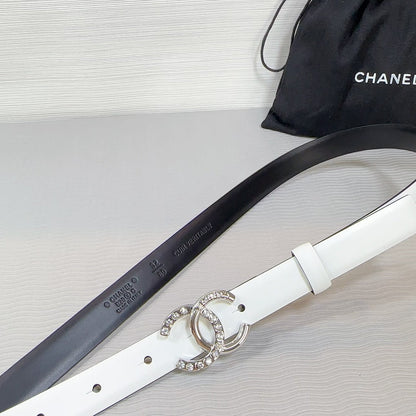 CHANEL BELT 20 MM IN WHITE SMOOTH CALFSKIN SILVER HARDWARE ATTACH RHINSTONE