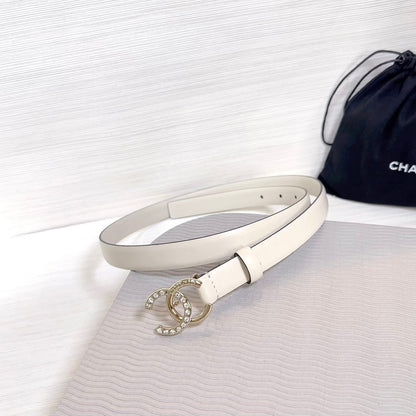 CHANEL BELT 20 MM IN BEIGE CREAM SMOOTH CALFSKIN GOLD HARDWARE ATTACH RHINSTONE