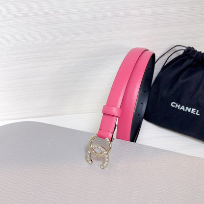 CHANEL BELT 20 MM IN DEEP PINK SMOOTH CALFSKIN GOLD HARDWARE ATTACH RHINSTONE