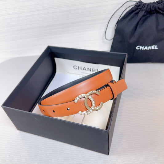 CHANEL BELT 20 MM IN BRONZE BROWN SMOOTH CALFSKIN GOLD HARDWARE ATTACH RHINSTONE