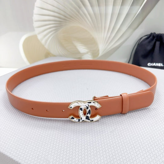 CHANEL 30MM BELT IN TIGER ORANGE SHINNY CALFSKIN WHITE LOGO
