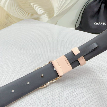 CHANEL 30MM BELT IN BABY PINK SHINNY CALFSKIN WHITE LOGO