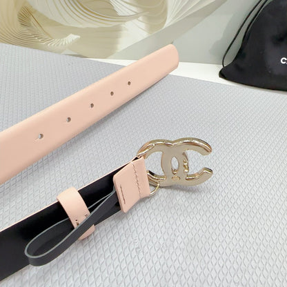 CHANEL 30MM BELT IN BABY PINK SHINNY CALFSKIN WHITE LOGO