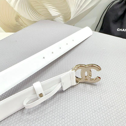 CHANEL 30MM BELT IN WHITE SHINNY CALFSKIN WHITE LOGO