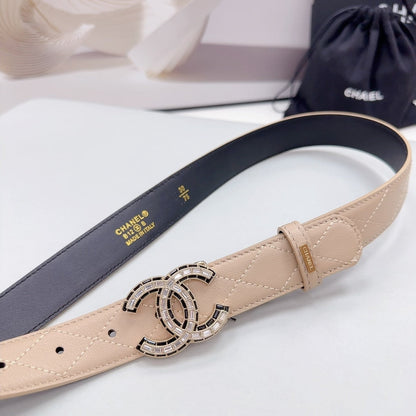 CHANEL 30MM BELT IN BEIGE CREAM EMBROIDERED CALFSKIN METAL HARDWARE