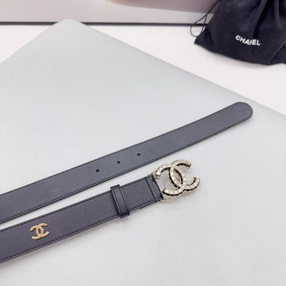 CHANEL 30MM BELT IN BLACK SMOOTH CALFSKIN METAL LOGO GOLD HARDWARE