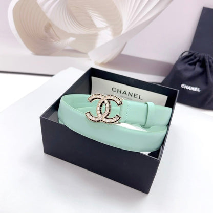 CHANEL 30MM BELT IN GREEN MINT CALFSKIN METAL HARDWARE