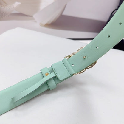 CHANEL 30MM BELT IN GREEN MINT CALFSKIN METAL HARDWARE