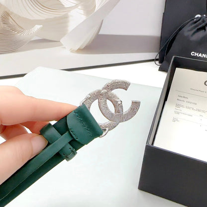 CHANEL 30MM BELT IN GREEN FOREST CALFSKIN METAL HARDWARE