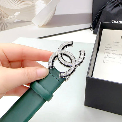 CHANEL 30MM BELT IN GREEN FOREST CALFSKIN METAL HARDWARE