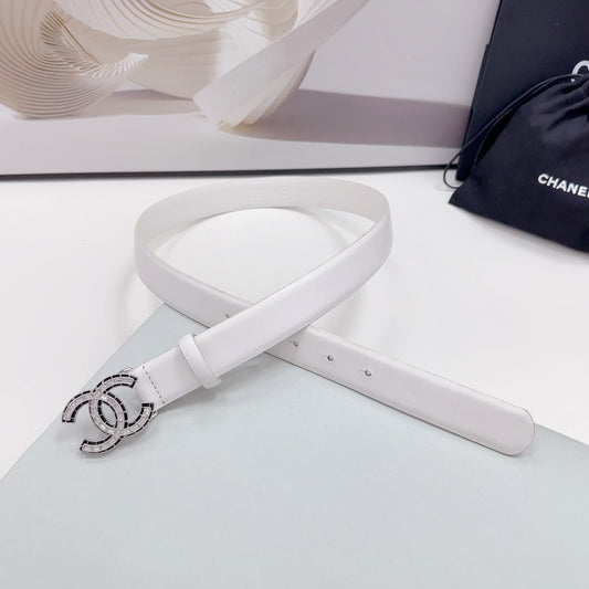 CHANEL 30MM BELT IN WHITE CALFSKIN METAL HARDWARE