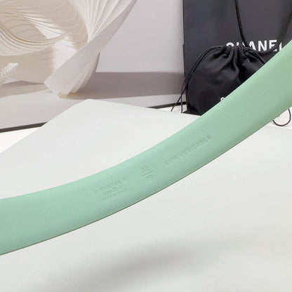 CHANEL 30MM BELT IN GREEN MINT CALFSKIN SILVER HARDWARE ATTACH PEARLS