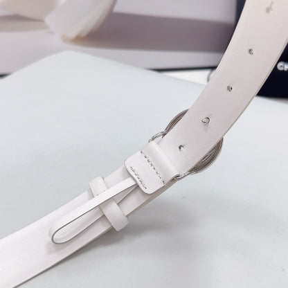 CHANEL 30MM BELT IN WHITE CALFSKIN SILVER HARDWARE ATTACH PEARLS