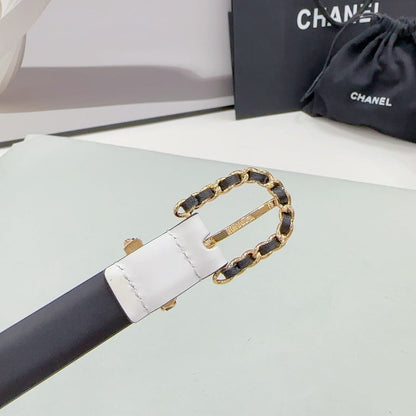 CHANEL BELT 20 MM IN WHITE MIX BLACK CALFSKIN GOLD HARDWARE