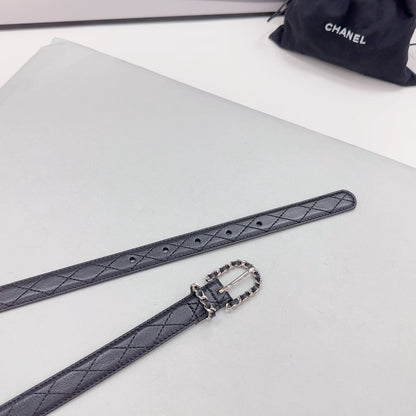 CHANEL BELT 20 MM IN BLACK CALFSKIN SILVER HARDWARE