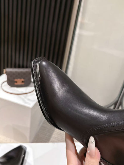 CELINE 25 Mid Calf Cowboy Boots Black Calfskin