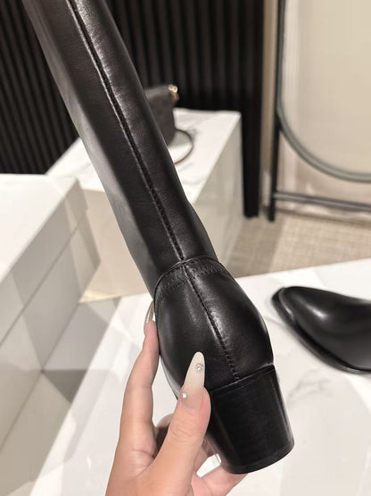 CELINE 25 Mid Calf Cowboy Boots Black Calfskin
