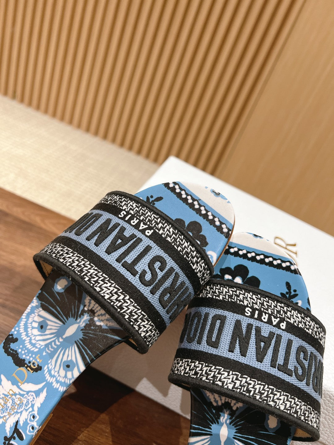 CD 26s Slide Sandals In Blue Floral Print Logo Strap