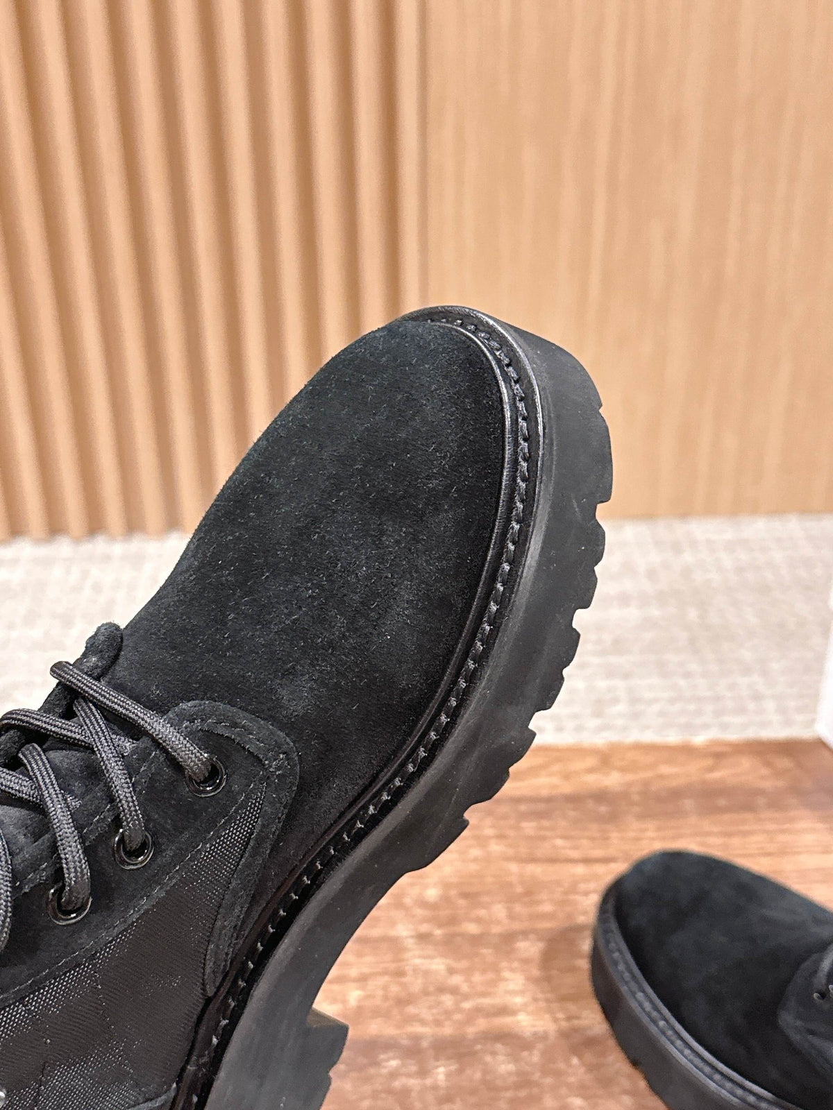 Celine 25 Bulky Lace-up Boot Black Suede 554011