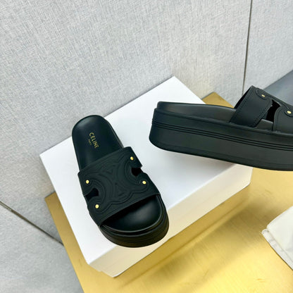 Celine Platform Slide Black Leather 238139