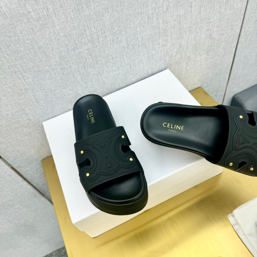 Celine Platform Slide Black Leather 238139