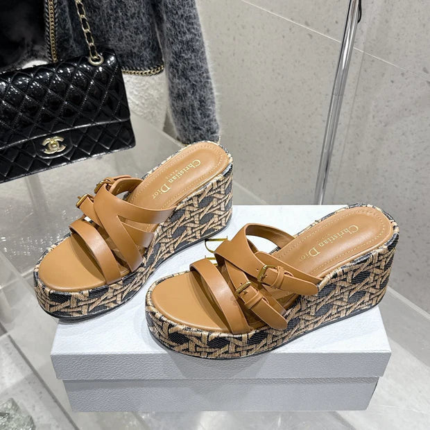 CD 26s Platform Sandal 65 Brown Black Monogram Leather 636348