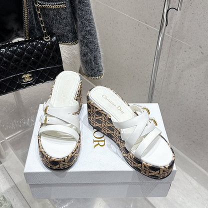 CD 26s Platform Sandal 65 White Black Beige Monogram Leather 636350