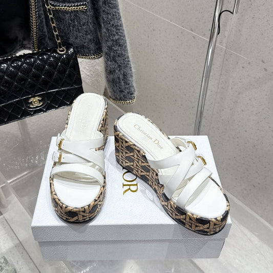 CD 26s Platform Sandal 65 White Black Beige Monogram Leather 636350