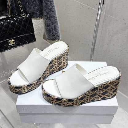 CD 26s Platform Sandal 65 White Black Beige Monogram Leather 636354