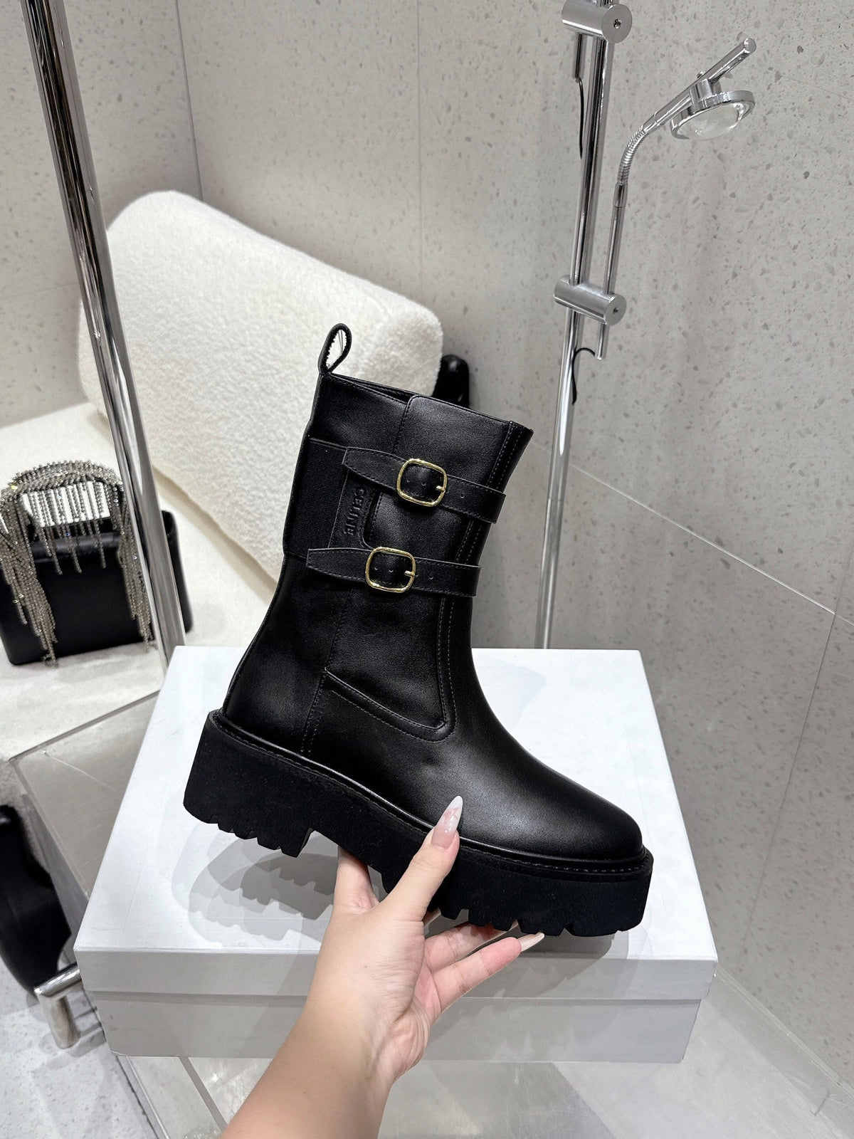 Celine 25 Bulky Biker Boot Black Cowhide 554194