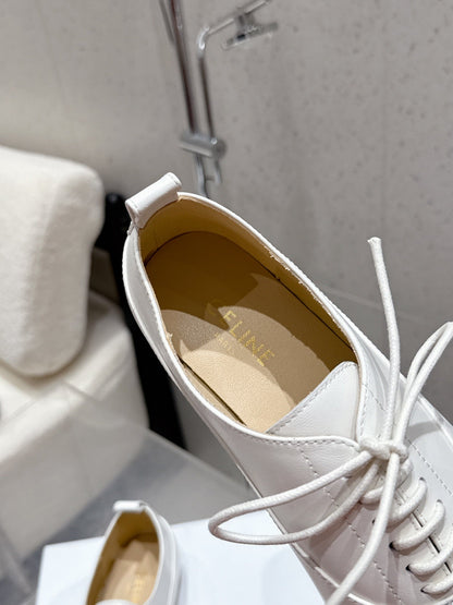 Celine 25 Lise Perforated Triomphe Richelieu Shoe White Lambskin 554196