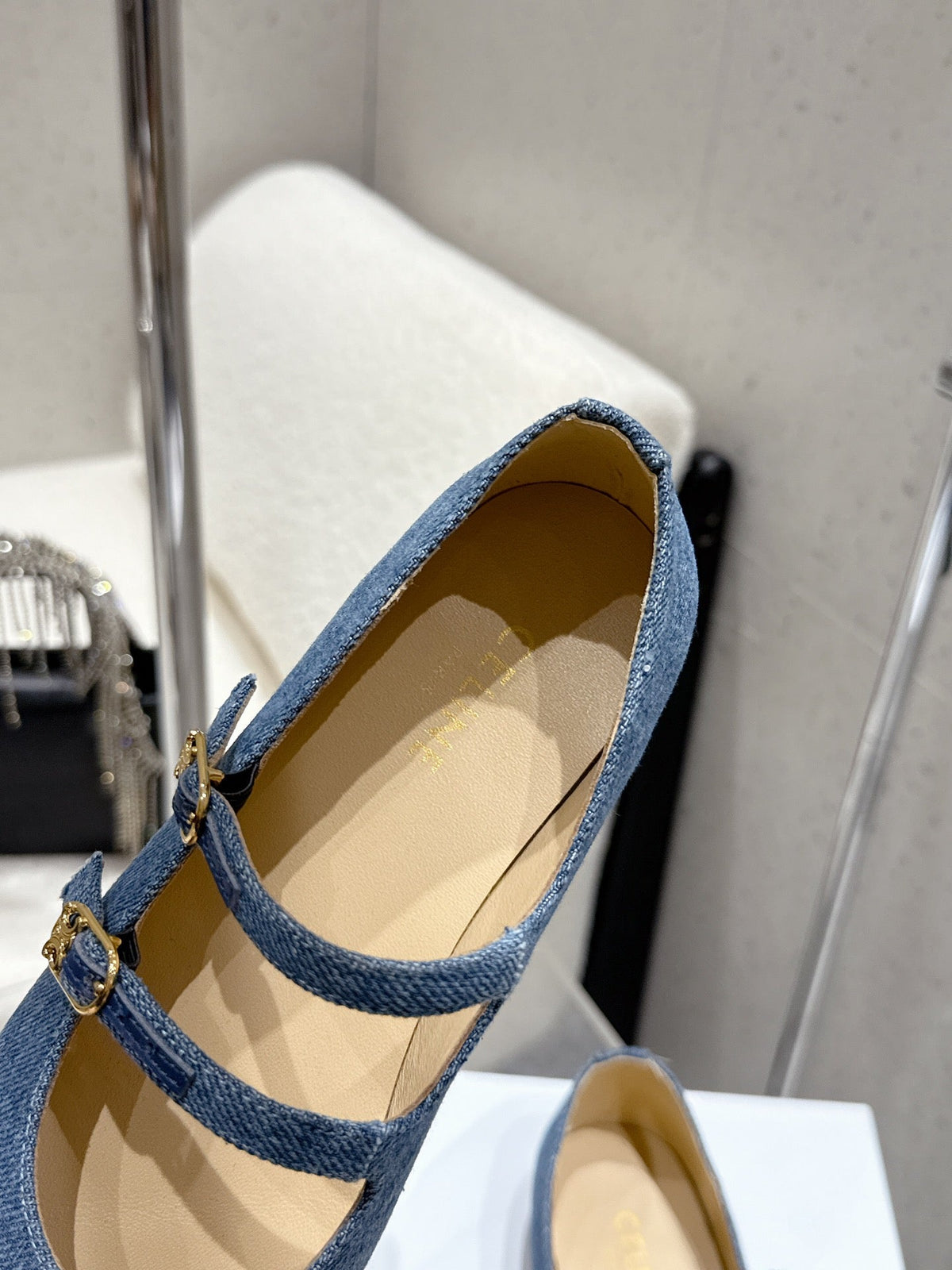 Celine 25 Ballet Flat Leopard Denim Fabric mix Cowhide 554200