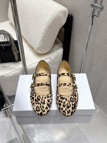 Celine 25 Ballet Flat Leopard Pony Hair mix Cowhide 554201