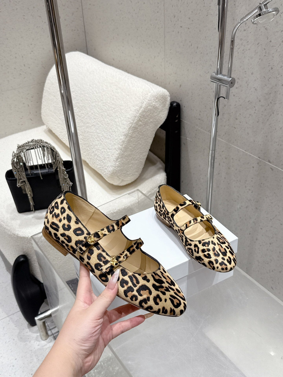 Celine 25 Ballet Flat Leopard Pony Hair mix Cowhide 554201