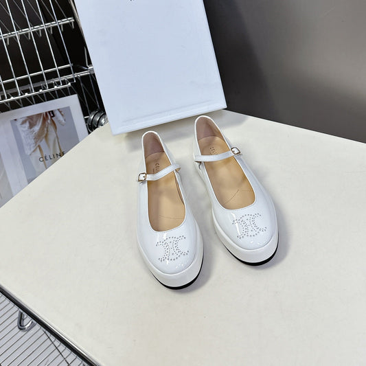 CELINE Ballet Flats White Patent Leather 285930