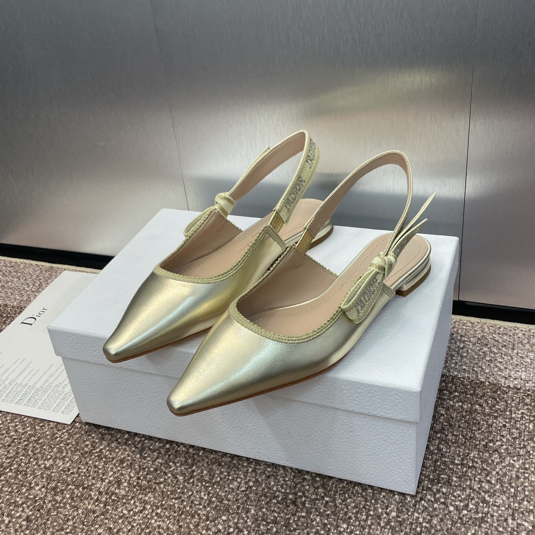 cd slingback flat gold green cakfskin