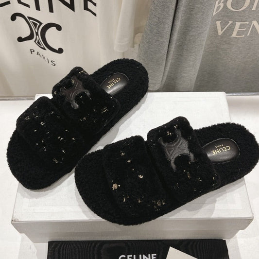 DAD SANDALS BLACK PURE SHEEP WOOL