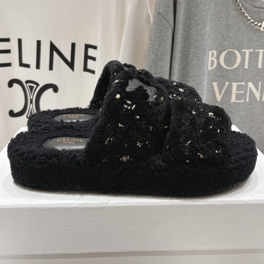 DAD SANDALS BLACK PURE SHEEP WOOL