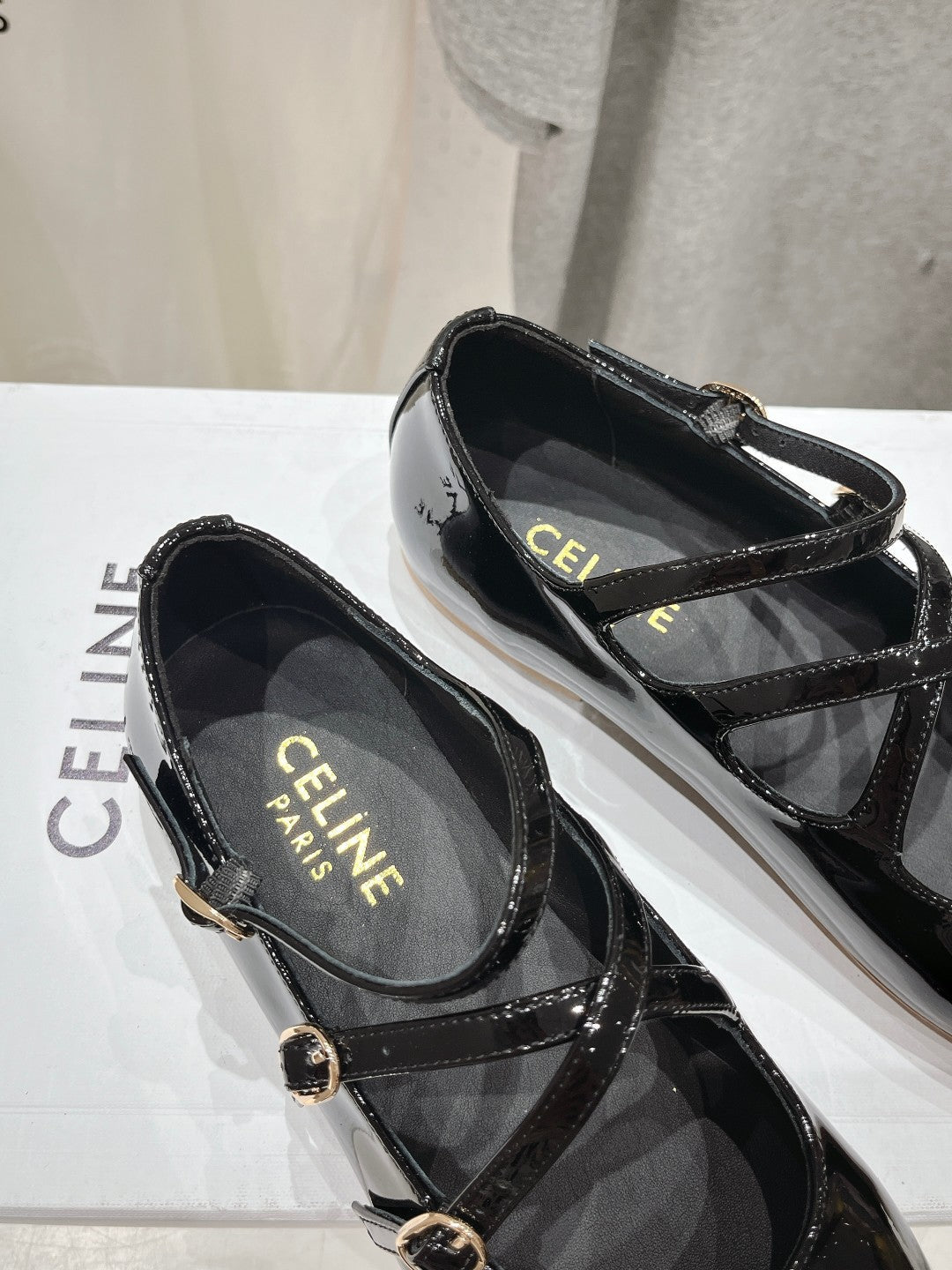 Celin Ballerina Triple Strap Black Patent Calfskin