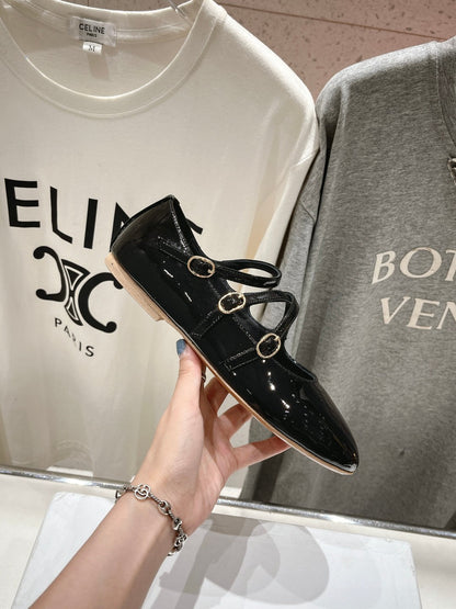 Celin Ballerina Triple Strap Black Patent Calfskin