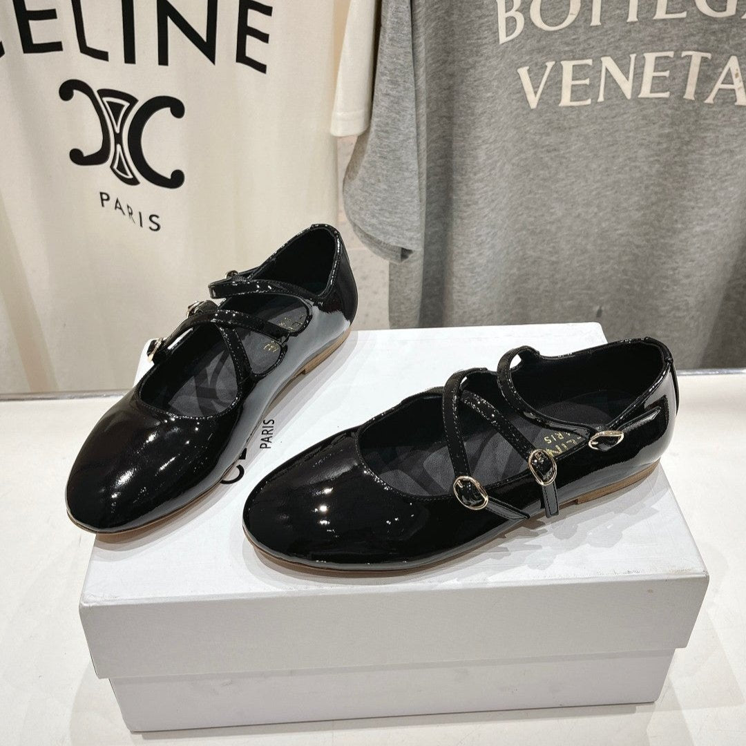 Celin Ballerina Triple Strap Black Patent Calfskin