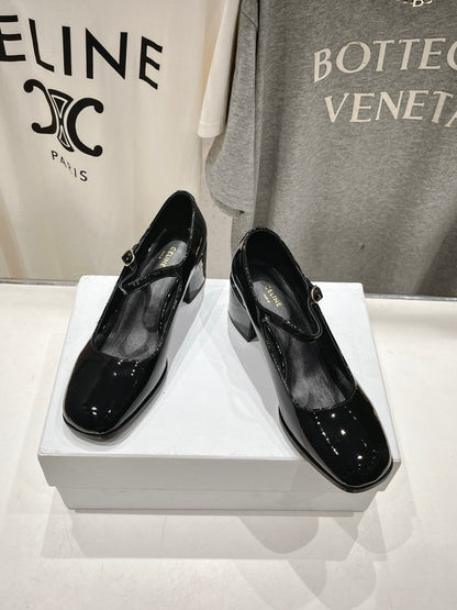 MEDIUM - HEEL MARY JANE SHOES IN BLACK GLOSSY CALFSKIN