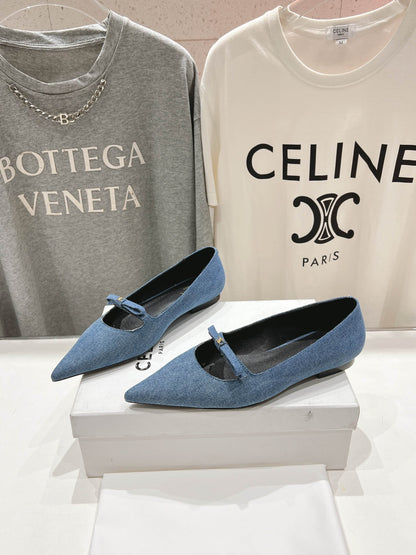 CELINE 25C Ballet Flats Demin Blue Patent Leather 236743