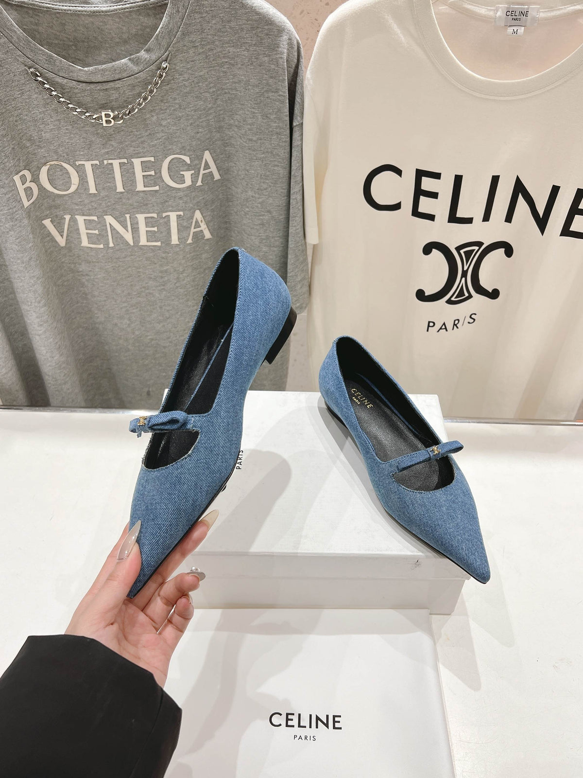 CELINE 25C Ballet Flats Demin Blue Patent Leather 236743