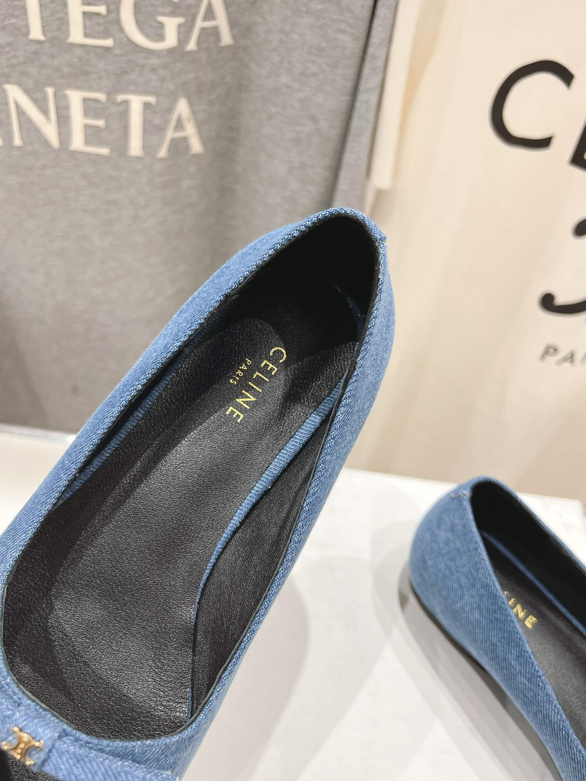CELINE 25C Ballet Flats Demin Blue Patent Leather 236743
