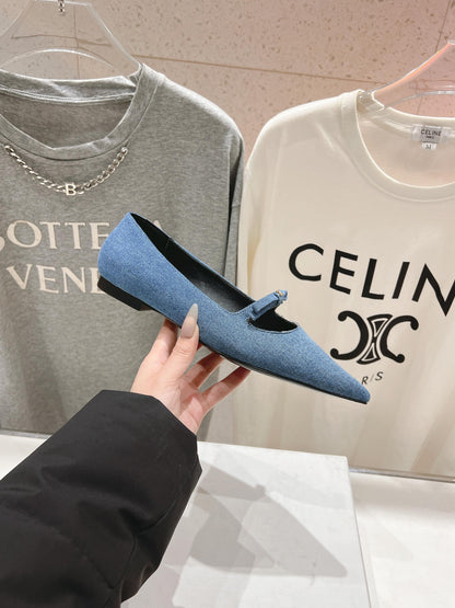 CELINE 25C Ballet Flats Demin Blue Patent Leather 236743