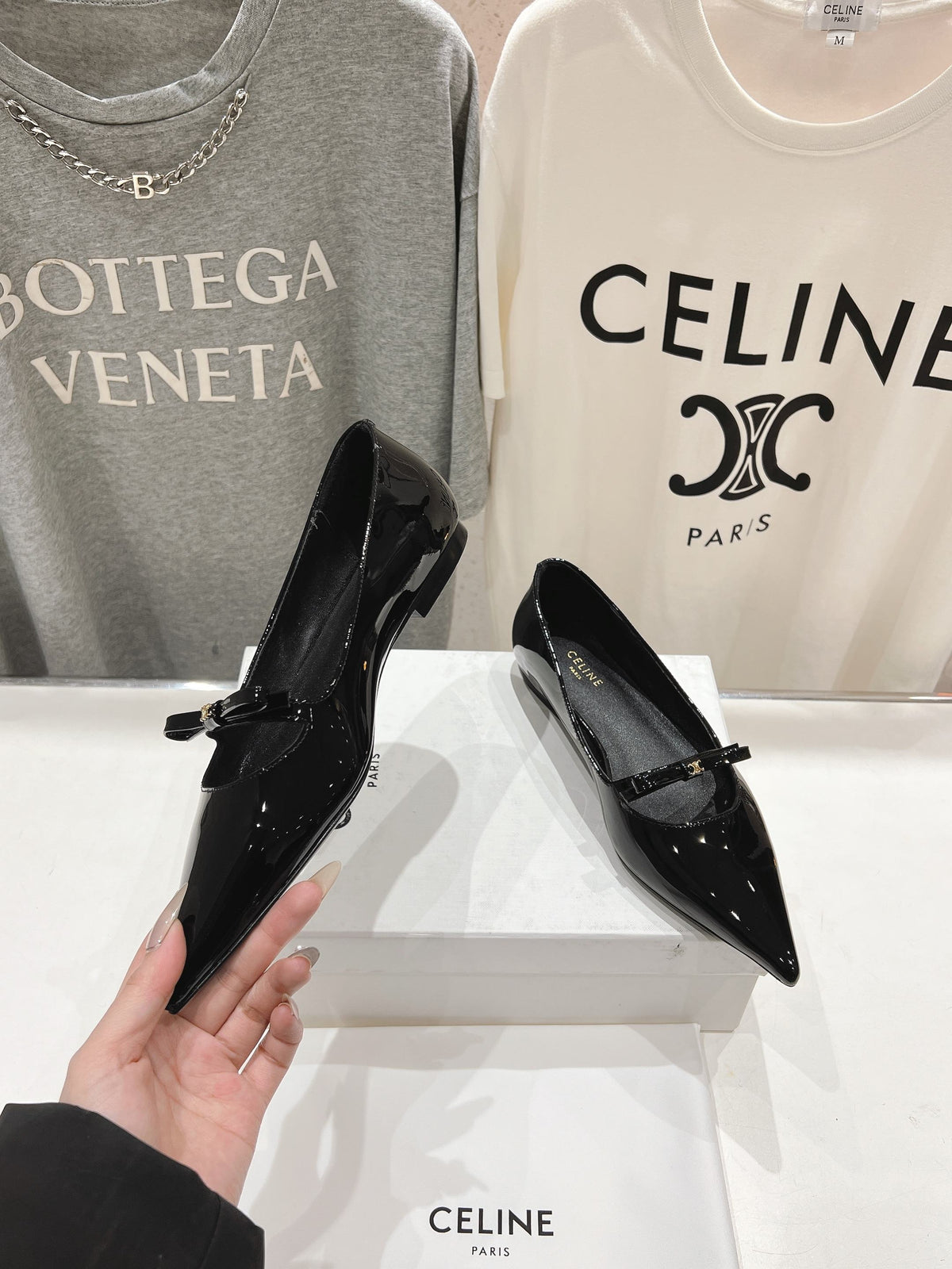CELINE 25C Ballet Flats Black Patent Leather 236744